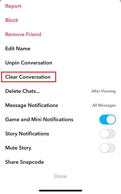 delete snapchat conversation