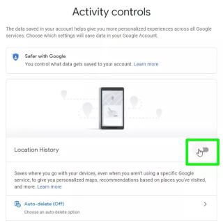 turn on and off location history on google maps
