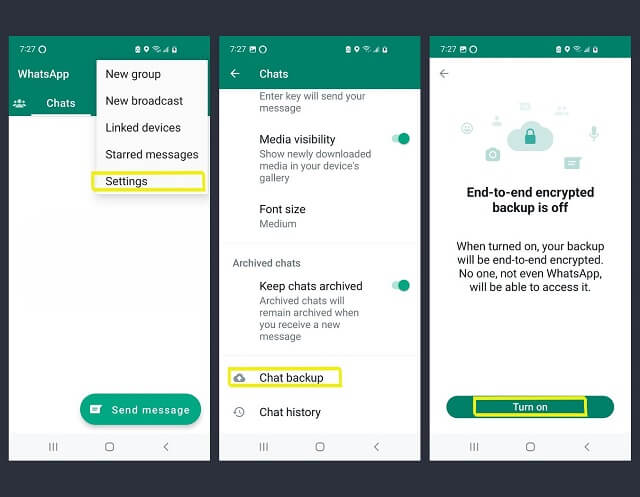 end-to-end encrypted backup on whatsapp