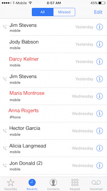 view recent iphone call history