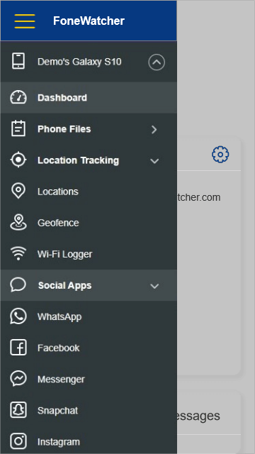 spy on android on fonewatcher dashboard