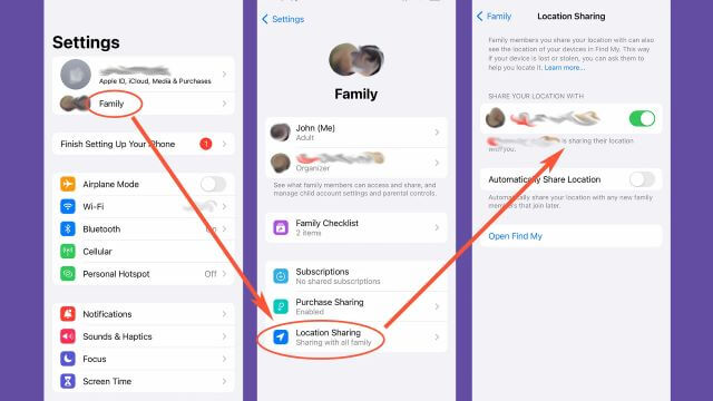 share iphone location with family sharing