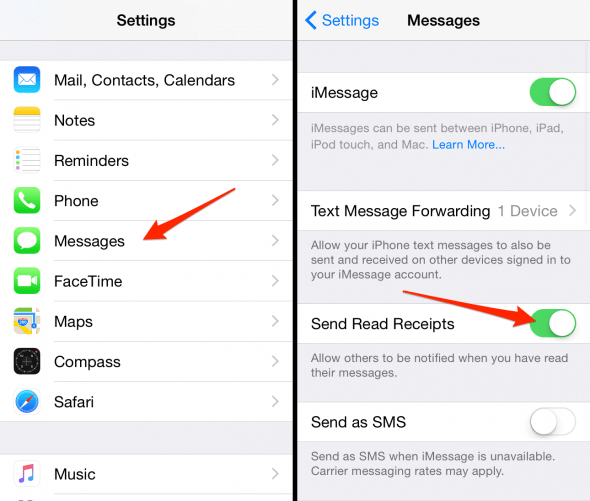 turn off read receipts on iphone for all senders