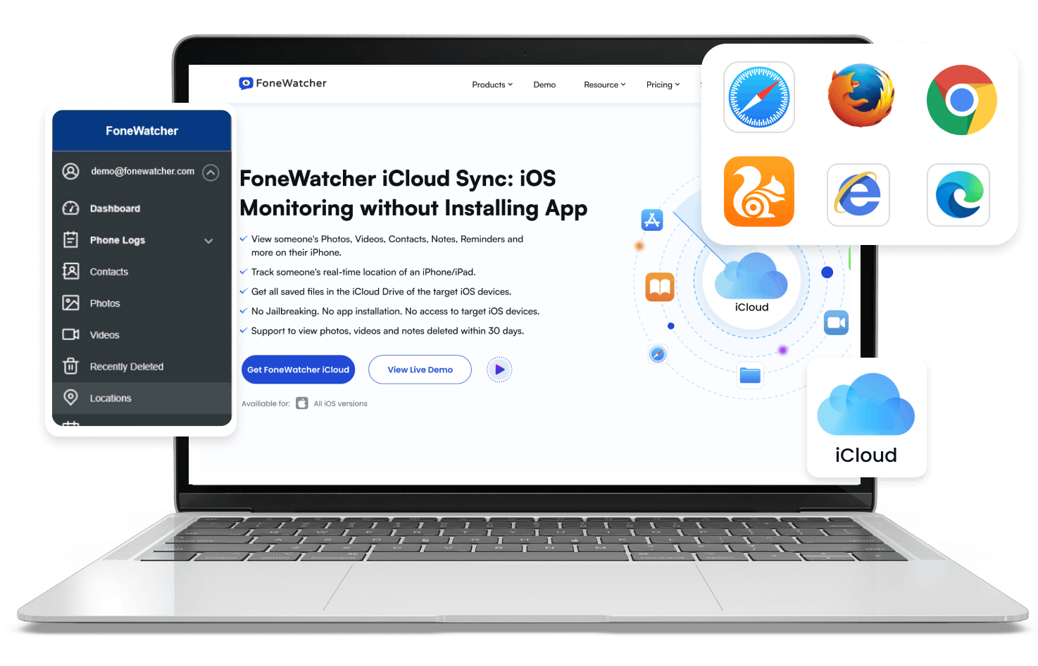 FoneWatcher iCloud Sync: iOS Monitoring without Installing App