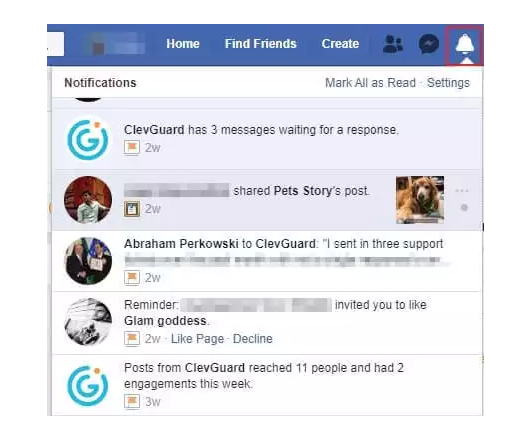 see facebook activity on facebook side tab